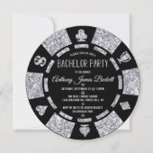 Silver Glitter Poker Chip Las Vegas Bachelor Party Kaart (Voorkant)
