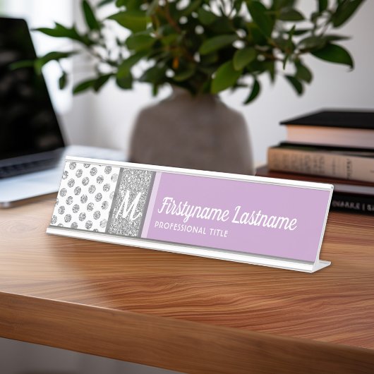 Silver Glitter Polka Dot Monogram kan kleur verand Bureau Naambordje