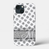 Silver Glitter Polka Dot Pattern met Monogram Case-Mate iPhone Case (Achterkant)