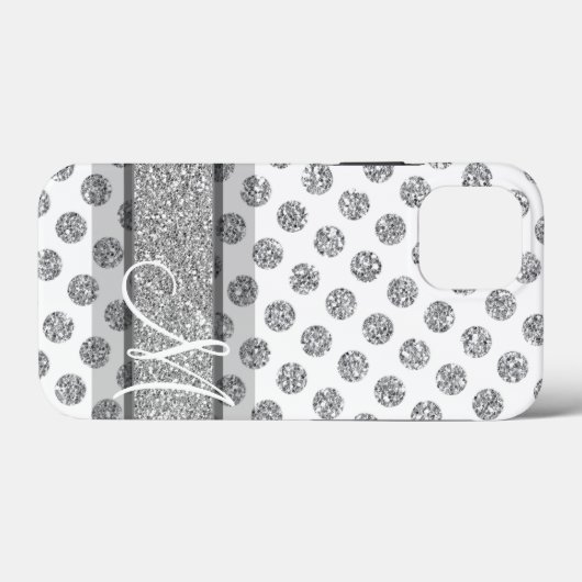 Silver Glitter Polka Dot Pattern met Monogram Case-Mate iPhone Case (Achterkant (horizontaal))