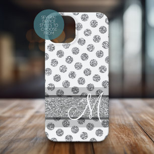 Silver Glitter Polka Dot Pattern met Monogram Case-Mate iPhone Case