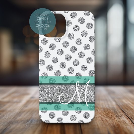 Silver Glitter Polka Dot Pattern met Monogram Case-Mate iPhone Case