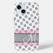 Silver Glitter Polka Dot Pattern met Monogram Case-Mate iPhone Case (Achterkant)
