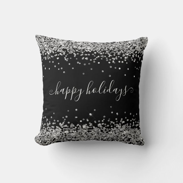 Silver Glitter Prettige feestdagen Sparkle Shine B Kussen (Voorkant)