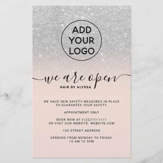 SIlver glitter prijzen logo roze We zijn open Flyer (Voorkant)