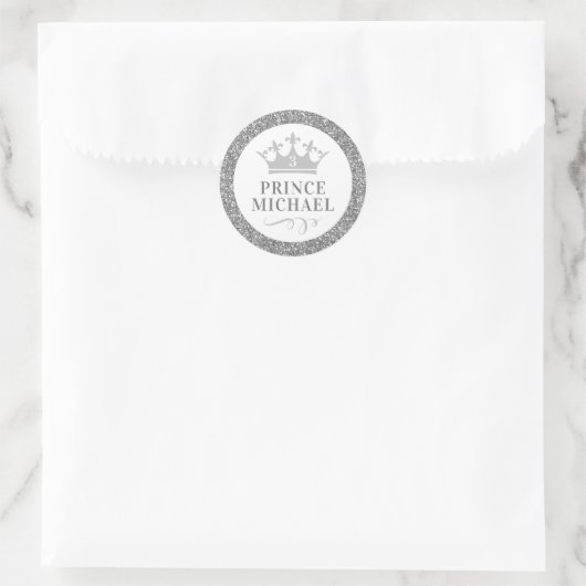 Silver Glitter Prince Favor Sticker Label (Tas)