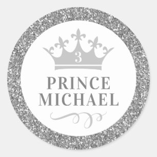 Silver Glitter Prince Favor Sticker Label