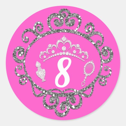 Silver Glitter Princess Birthday Party Favor Ronde Sticker (Voorkant)