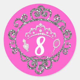 Silver Glitter Princess Birthday Party Favor Ronde Sticker