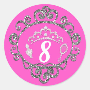 Silver Glitter Princess Birthday Party Favor Ronde Sticker