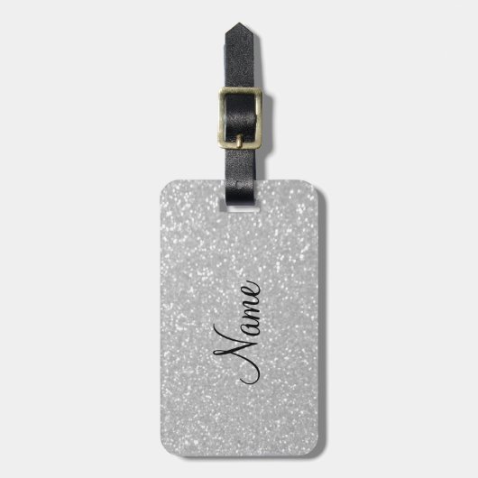 Silver glitter print luxe bagagelabel (Voorkant verticaal)