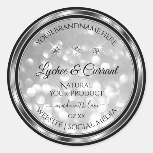 Silver Glitter Product Labels mousserende diamante (Voorkant)