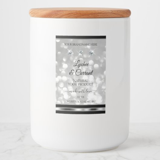 Silver Glitter Product Labels mousserende diamante Voedselcontainer Etiket (Voorkant)