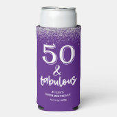 Silver Glitter Purple 50th Birthday Party  Seltzer Blikjeskoeler (Seltzer Voorkant)