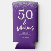 Silver Glitter Purple 50th Birthday Party  Seltzer Blikjeskoeler (Achterkant)