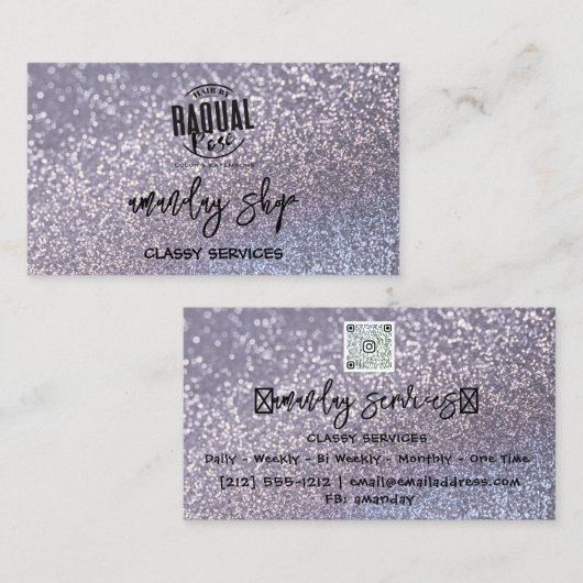 Silver Glitter QR Code Logo Online Winkelpark Visitekaartje (Voorkant / Achterkant)
