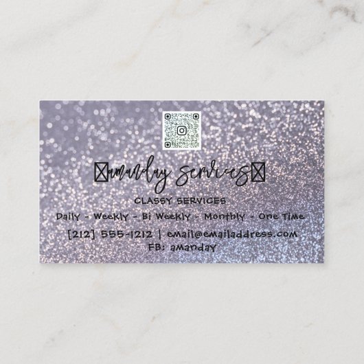 Silver Glitter QR Code Logo Online Winkelpark Visitekaartje (Achterkant)