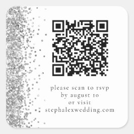 Silver Glitter QR-code naar RSVP Weddenschap Vierkante Sticker