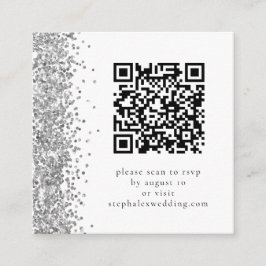 Silver Glitter QR code RSVP Weddenschap Informatiekaartje