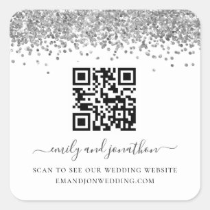 Silver Glitter QR Code Weddenschap Website Vierkante Sticker