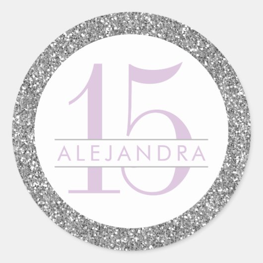 Silver Glitter Quince Años Favor Sticker Label (Voorkant)