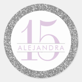 Silver Glitter Quince Años Favor Sticker Label