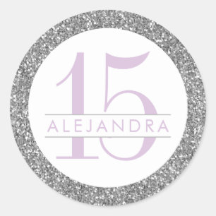 Silver Glitter Quince Años Favor Sticker Label