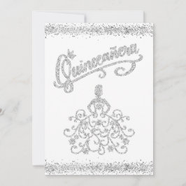 Silver Glitter Quinceañera 15 Crown Invitation Kaart