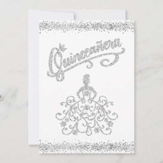 Silver Glitter Quinceañera 15 Crown Invitation Kaart (Voorkant)