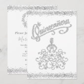 Silver Glitter Quinceañera 15 Crown Invitation Kaart (Voorkant / Achterkant)