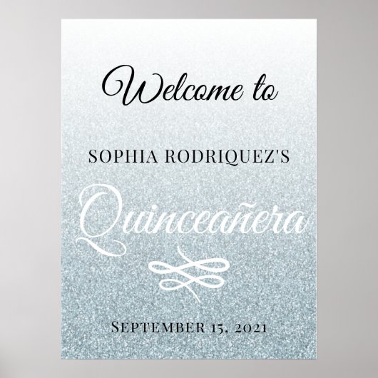 Silver Glitter Quinceañera 15th Birthday Welcome Poster (Voorkant)