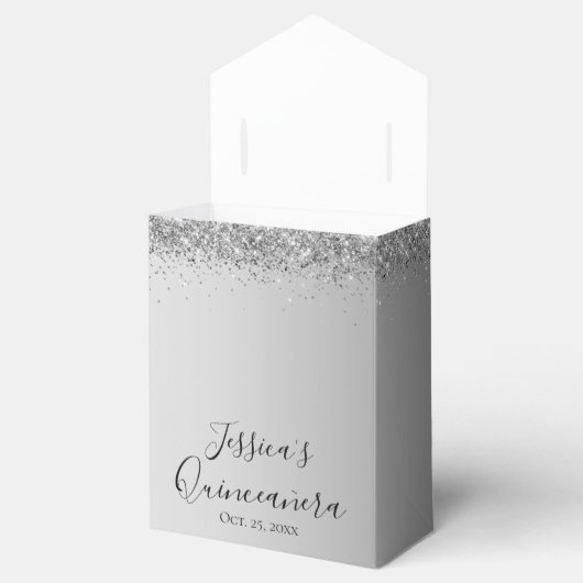  Silver Glitter Quinceanera Favor Box Bedankdoosjes (Geopend)