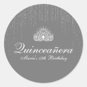 Silver Glitter Quinceanera Ronde Sticker (Voorkant)