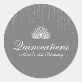 Silver Glitter Quinceanera Ronde Sticker