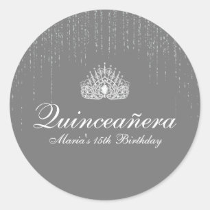 Silver Glitter Quinceanera Ronde Sticker