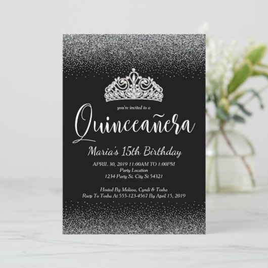 Silver Glitter, Quinceanera-uitnodigingen Kaart (Staand voorkant)