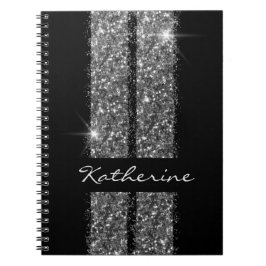 Silver Glitter Race Stripes Girly Car Lover Notitieboek