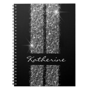 Silver Glitter Race Stripes Girly Car Lover Notitieboek