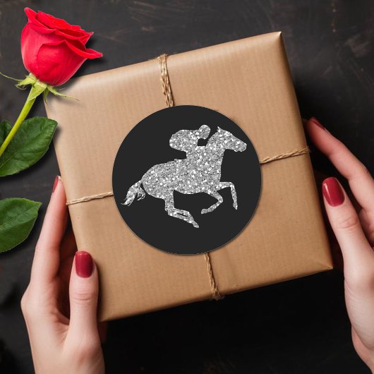 Silver Glitter Racehorse Derby Vrijgezellenfeest Ronde Sticker