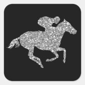 Silver Glitter Racehorse Derby Vrijgezellenfeest Vierkante Sticker (Voorkant)