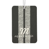 Silver Glitter Racing Stripes Monogrammed Car Luchtverfrisser (Achterkant)