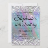 Silver Glitter Rainbow Iridescent Folie Monogram Kaart (Voorkant)