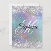Silver Glitter Rainbow Iridescent Folie Monogram Kaart (Achterkant)