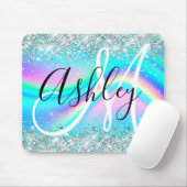 Silver Glitter Rainbow Wave Aqua Ombre Monogram Muismat (Met muis)