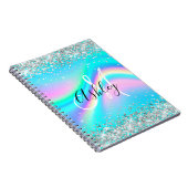 Silver Glitter Rainbow Wave Aqua Ombre Monogram Notitieboek (Rechterzijde)