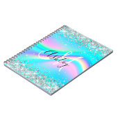Silver Glitter Rainbow Wave Aqua Ombre Monogram Notitieboek (Linkerzijde)