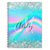 Silver Glitter Rainbow Wave Aqua Ombre Monogram Notitieboek (Voorkant)