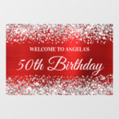 Silver Glitter Red 50th Birthday Welkom Raamsticker (Vel)
