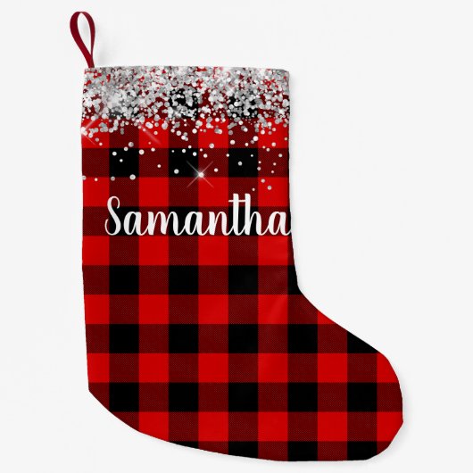 Silver Glitter Red en Black Buffalo Pset Kleine Kerstsok (Voorkant)