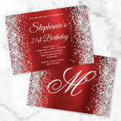 Silver Glitter Red Fancy Monogram 21st verjaardag Kaart